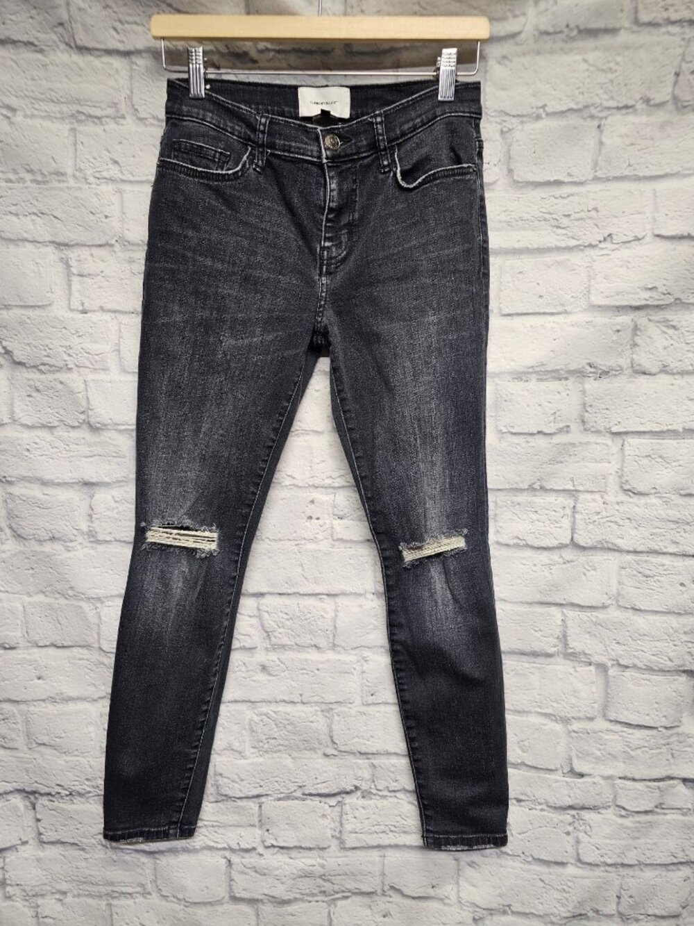 Current / Elliott 26 2 4 Washed Black Ripped Grunge Skinny Stretch Jeans